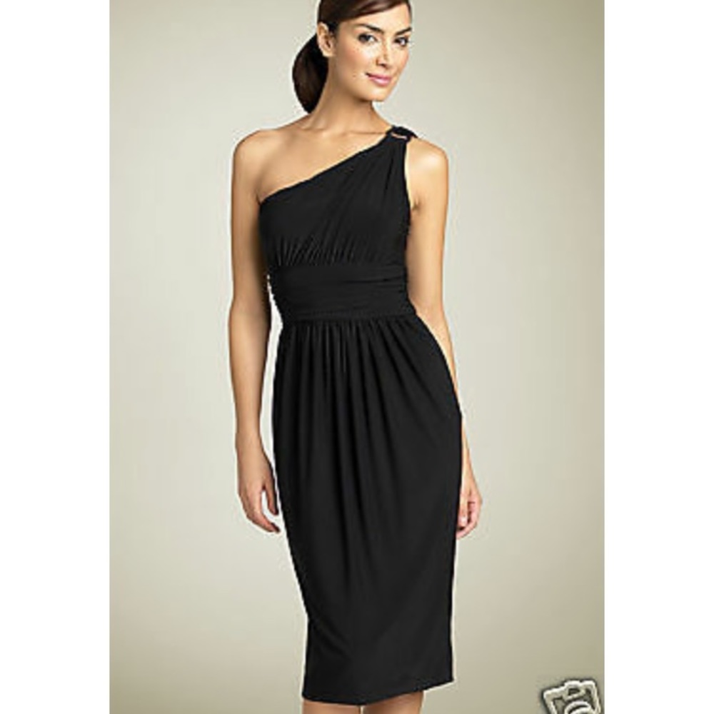 Maggy London size 4, black one shoulder dress.